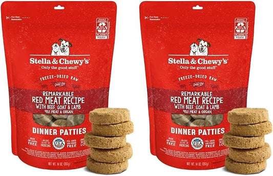 Stella & Chewy's Freeze-Dried Raw Dinner Patties - Remarkable Red Meat Blend - High Protein Grain-Free Puppy & Dog Food - Perfect for Picky Eaters - 14 oz, (Pack of 2)