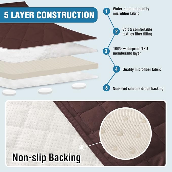 H.VERSAILTEX Couch Cover for Dogs Washable 100% Waterproof Sofa Cushion Cover Dog Bed Cover Non-Slip Pet Blanket for Sofa Cushion Protector, 35" x 82", Brown