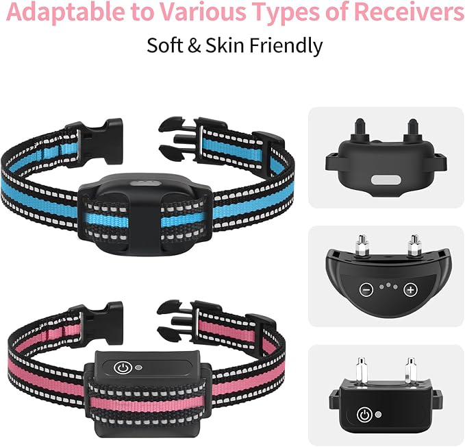 Replacement Collar Strap Fits Dog Training Collar Receiver, Shock Collar & Bark Collar Receiver, Durable Reflective Dog Collar, 2 Pack, Pink & Blue