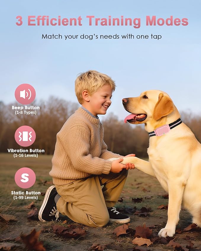 Shock Collar for Dogs, IP67 Waterproof Dog Training Collar with Remote Control, 3 Modes: Beep, Vibration, Safe Static, Rechargeable Adjustable for 15-110lbs Medium Large Dogs
