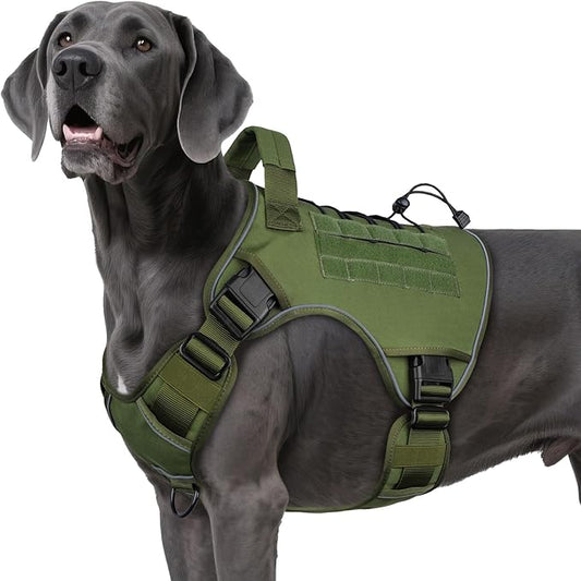 WINGOIN Green Tactical Dog Harness for Extra Large Dogs,No Pull Dog Harness | Heavy Duty with Handle,Adjustable Reflective,Military K9 Style,Big Size Dog Vest,for Great Dane,for Walking Training Hunting