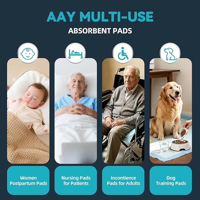 AAY 50 Count Extra Large Disposable Underpads for Incontinence, 40"x36" | Super Absorbent Leak-Proof Bed Pads for Adults, Elderly, Kids, Pee Pads, Chucks Pads, Furniture & Surface Protection Pad