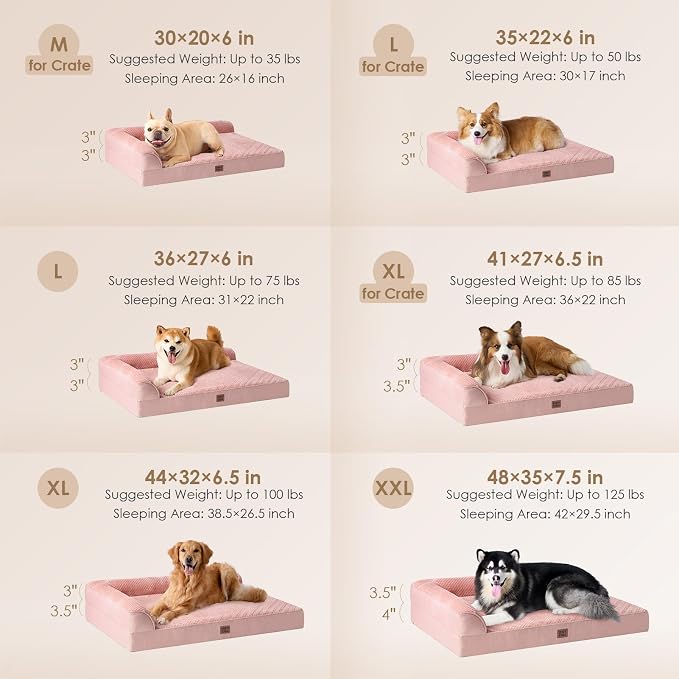 EHEYCIGA XL Dog Bed Memory Foam for Crate, Extra Large Dog Bed Orthopedic with Washable Removable Cover, Waterproof Pet Sofa Couch XLarge Size Dogs, 41x27x6.5, Pink | Washable Removable Cover, Waterproof Flat Pet Sofa Couch with Nonskid Bottom, 41x27x6.5