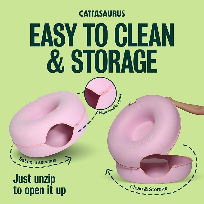 Peekaboo Cat Cave Donut for Multiple & Large Cats up to 30-45 lbs, 3-in-1 Self Warming Cat Bed, Tunnel & Scratcher for Indoor Cats, Washable & Detachable Small Dog Bed (Pink, Large)
