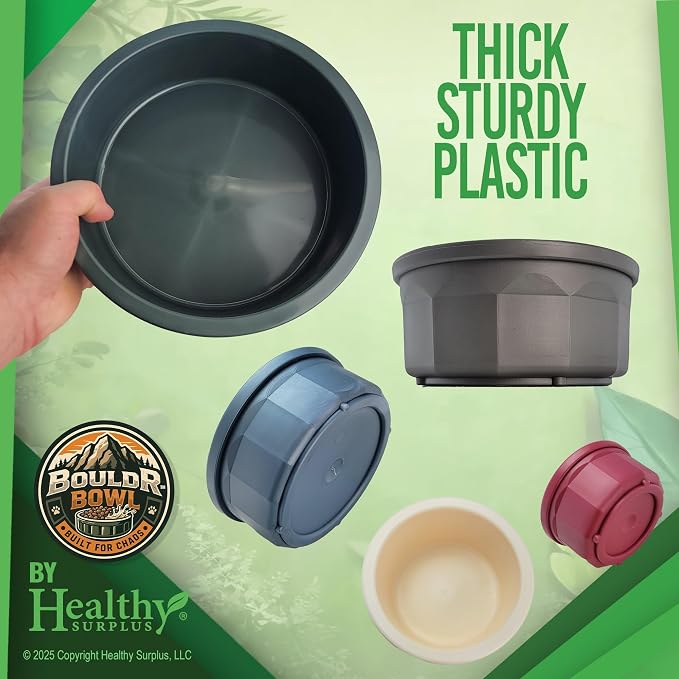 Pet Crock Bowl - 2 Pack – Thick Durable Plastic Non-Tip Food & Water Dish for Dogs, Cats - Indoor/Outdoor - Chew Resistant, Easy Clean BouldrBowl from Healthy Surplus® (White, 48oz Large)