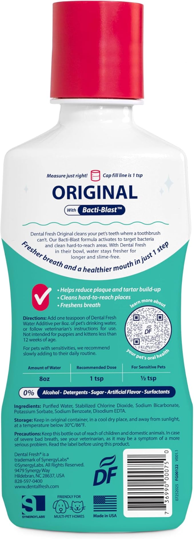 Dental Fresh Water Additive for Dogs and Cats, Clean Teeth and Fresh Breath, Daily Pet Oral Care Just Add to Water, Flavorless, 8 fl oz