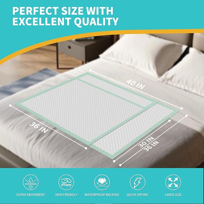 MILDPLUS Extra Large Disposable Bed Pads 40"X36" Chucks Pads for Adult | Super Absorbent Underpads, 130G Heavy Duty, Waterproof, For Incontinence, Protection Pads for Bed, Sofa, and Chair