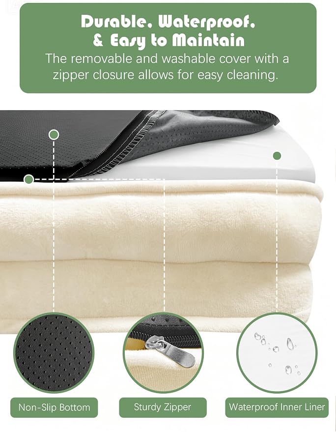 Spotted Play Orthopedic Dog Bed with Sides - Sofa Beds for Medium Dogs, Supportive Foam Pet Couch Bed with Washable Removable Cover, Waterproof Lining and Non-Slip Bottom, Ivory - M
