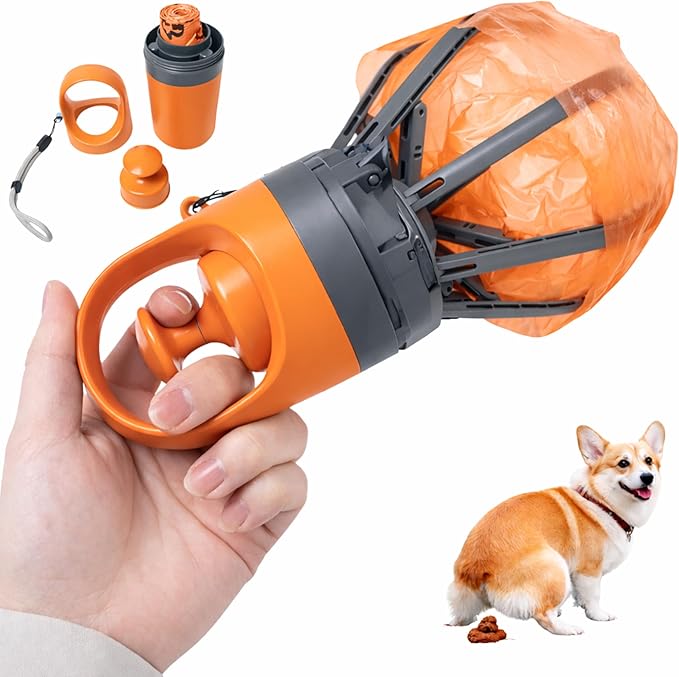 Dog Pooper Scooper for Large Small Dogs - Portable Eco-Friendly Lightweight Poop Scooper for Dogs, Mini Waste Picker for Lawn, Grass, Gravel, and Easy to Carry (7.4 x 2.8in) Orange