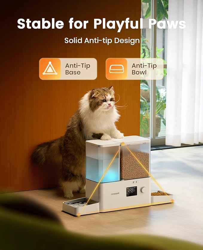 oneisall Automatic Cat Feeder and Water Dispenser, Cat Food Dispenser 36Cups/8.5L, 2-in-1 Large Capacity 5L Cat Feeder and 3.5L Gravity Water Dispenser for Pets, Timed Cat Feeder for Dry Food
