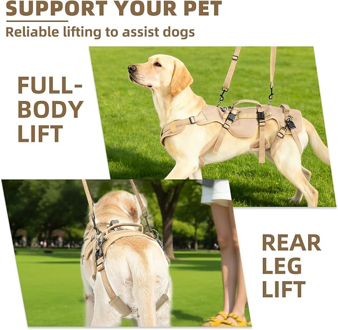 PUPTECK Dog Lift Harness for Medium Large Sized Dog, Rehabilitation Sling for Hind Leg Support, Multifunctional Mobility Assistance Harness for Old, Disabled, Joint Injuries, Paralysis Dog, Brown XL
