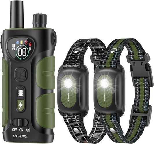 SLOPEHILL Dog Shock Collar,4200FT Dog Training Collar with Remote,IPX8 Waterproof E-Collar with Beep,Vibration,Shock,Flashing Light,No Shock Model,Electric Shock Collar for Dogs,Green 2PCS