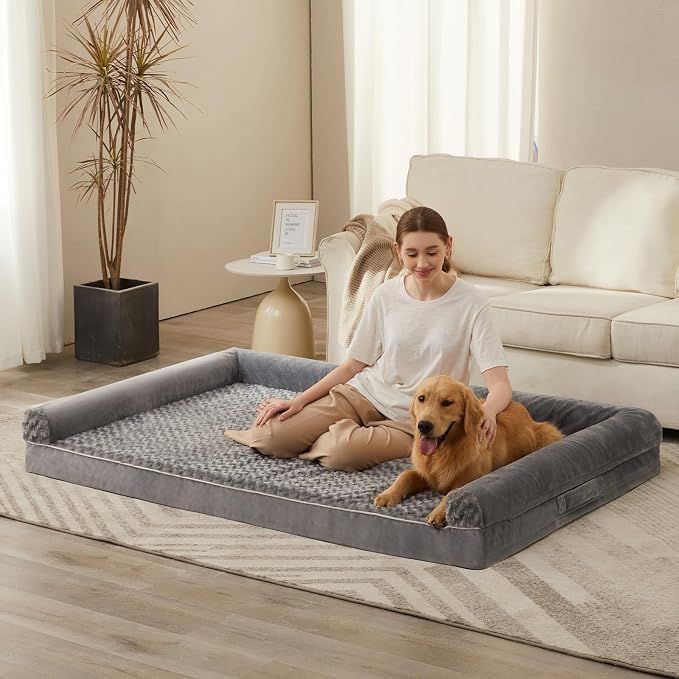 BFPETHOME Orthopedic Washable Human Dog Bed for Adult & Dog Cozy Sleep | Human Size Waterproof Big Soft Pet Couch Bed for Adult & Dogs Relax with Removable Cover Supportive Foam Grey 71x46 Inch