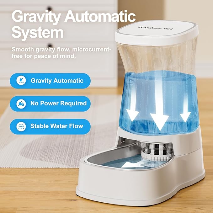 Distributeur d'eau automatique par gravité pour chiens, distributeur d'eau en acier inoxydable de 3,8 litres, distributeur d'eau 100 % sans BPA pour chiens de petite et moyenne taille, chats, chiots (blanc)