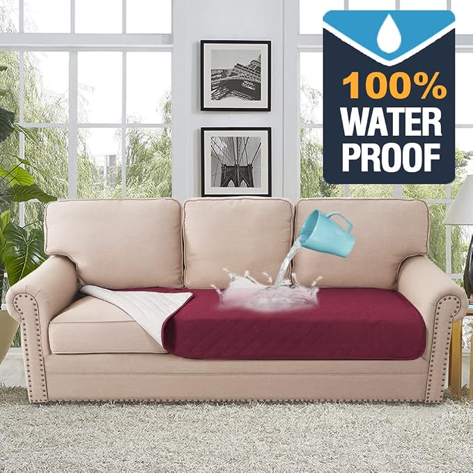 H.VERSAILTEX Couch Cover for Dogs Washable 100% Waterproof Sofa Cushion Cover Dog Bed Cover Non-Slip Pet Blanket for Sofa Cushion Protector, 35" x 82", Burgundy