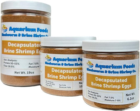 Aquatic Foods Inc. Decapsulated Brine Shrimp Eggs, Non Hatching Shell Free Artemia Cysts. These Eggs Ready to Feed Small Tropicals, Killies, Corals, Anemones, Fry & Babies…10.9oz Medium Round Jar