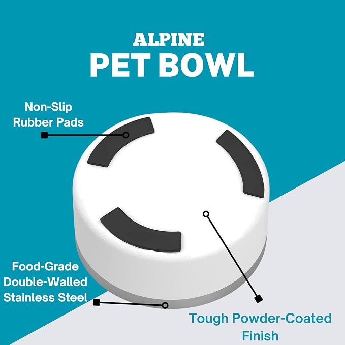 Alpine Set of 2 Stainless Steel Dog Bowls, Non Slip, Metal Pet Bowl for Food and Water, Double Walled Insulated, Rustproof, Dishwasher Safe- 32 Ounces - Black/White (AB)