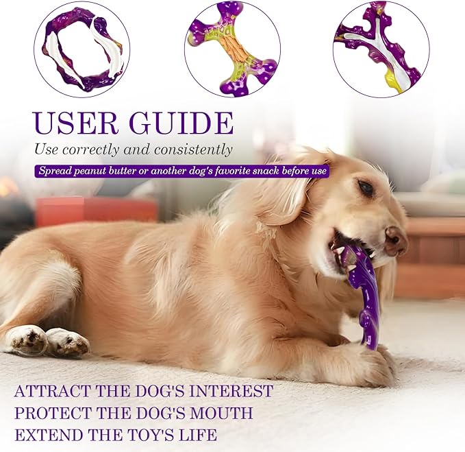 Tough Dog Toys for Aggressive Chewers 3 Pack, Indestructible Dog Toy for Large Dogs, Dog Chew Toys to Keep Them Busy, Dog Bones for 15-60lbs Medium/Large Breeds, Interactive Dog Toys