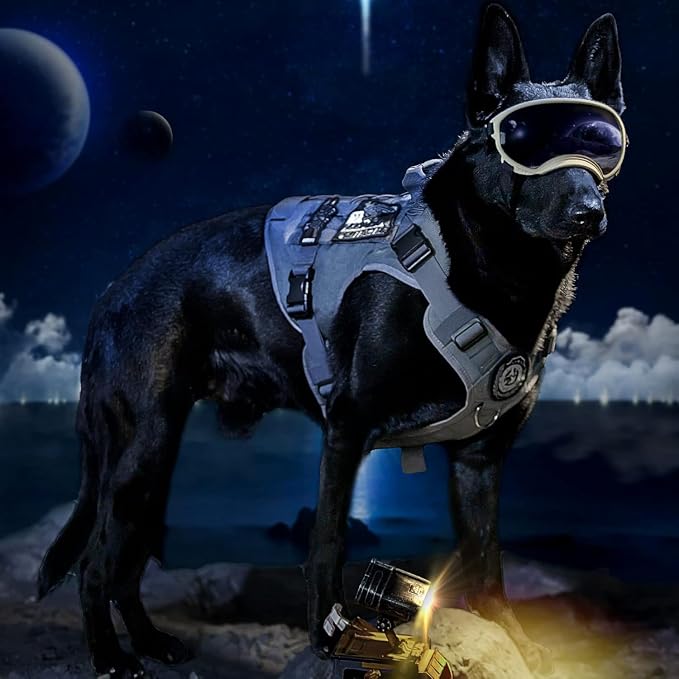 OneTigris Tactical Dog Harness Vest No-Pull Service Dog Vest for Large Dogs | 1000D Pullable Nylon, with Control Handle and Hook & Loop Panels, Easy On & Off, Adjustable for Walking Training Gray XL