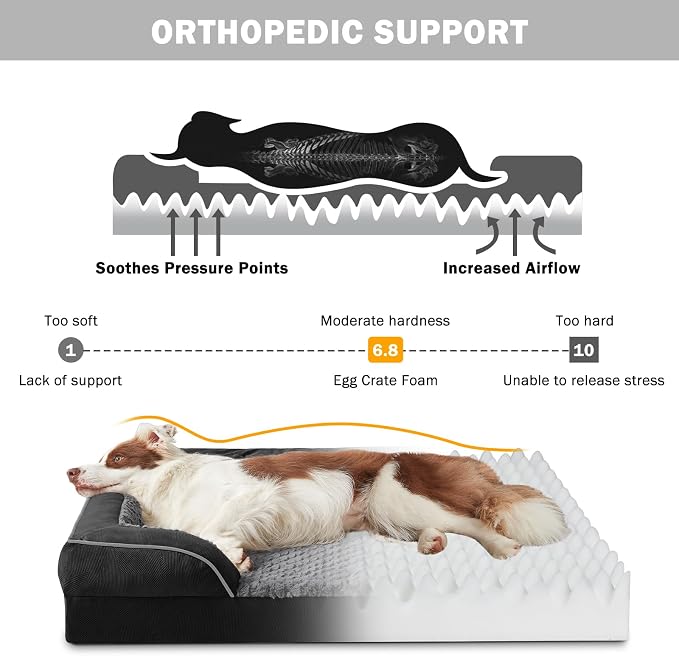 Orthopedic Dog Bed for Large Dogs, Washable Waterproof, Egg-Crate Foam Dog Couch Bed with Washable Removable Cover, Waterproof Lining and Nonskid Bottom