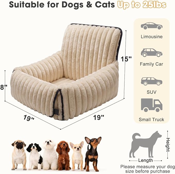 MIXJOY Dog Car Seat for Small/Medium Dogs up to 25 lbs, Multi-Functional Dog Carrier for Car with Detachable Washable Cover, Pet Travel Bed with Clip-On Safety Leash, Brown