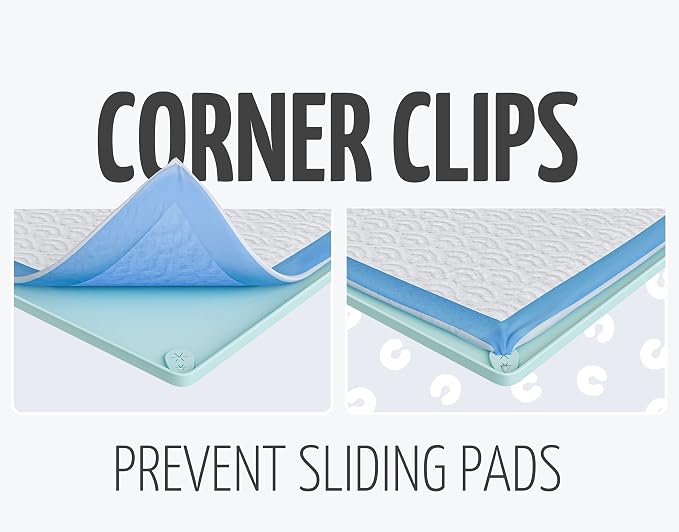 Dog Pee Pad Holder Tray Fits for 30” x 23” Pee Pads - 2 Pack - Turquoise | Corner Lock Holes, Raised Edges, Non-Spill, Easy to Clean Silicone Dog Potty Tray Holder, For Indoor Floor Protection