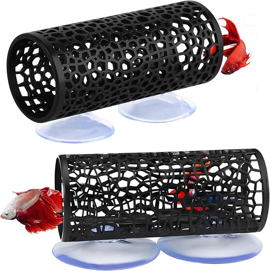 2Pcs Black Betta Aquarium Decoration, Betta Fish Tank Accessories Decoration with Suction Cup, Hidden Decor Habitat Toys for Shrimp Breeding Small Fish Playing & Resting
