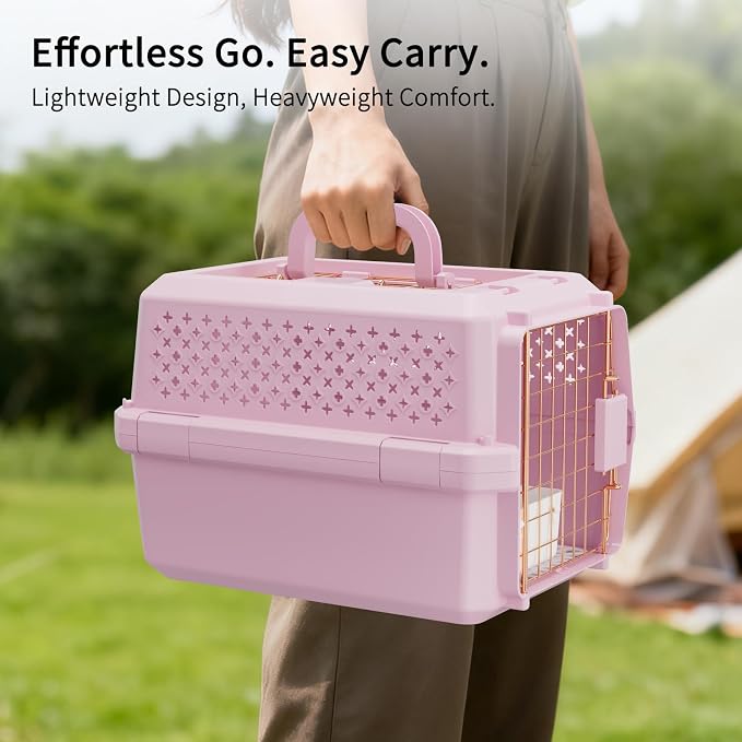 RIZZARI Pet Carrier for Small Dogs & Cats, Airline Approved Travel Carrier | Airline Approved Size,Durable Metal Door,Top Carry Handle,Ventilated Design,Includes Feeding Bowl