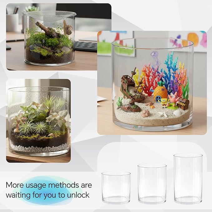 Maxdot 1.66 Gallon Cylindrical Glass Fish Tank Solid Base, 360° Full View Desktop Aquarium Starter, Easy to Maintain Small Microfauna for Betta Snails Shrimp Aquatic Planting and Small Plant Terrarium