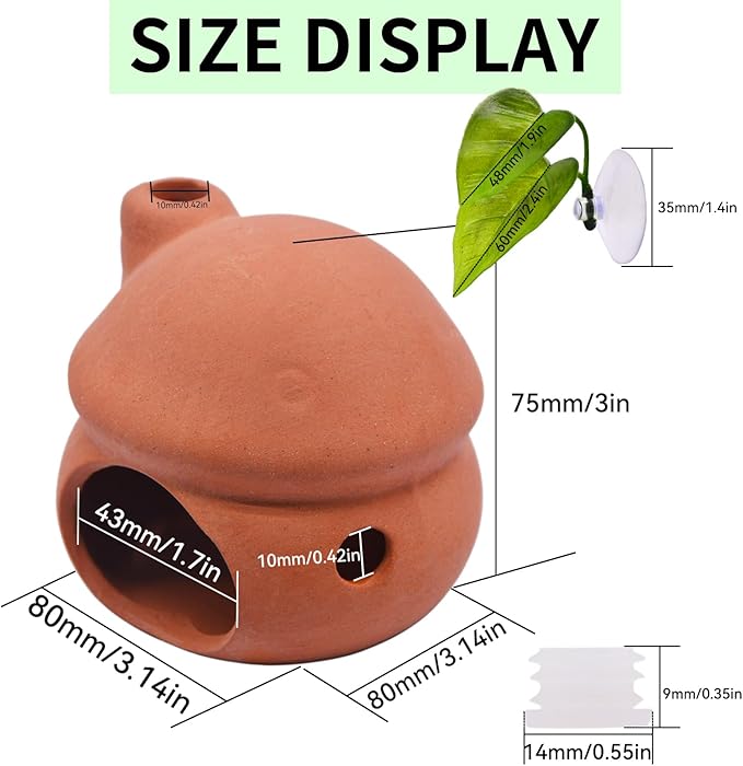 Saim Betta Fish Tank Accessories,Ceramics Mushroom House Aquarium Decorations Hideout Hideaway Spawning Cave Decor for Shrimp Betta Goldfish (No Paint + Betta Leaf Pad+Silicone Plug)