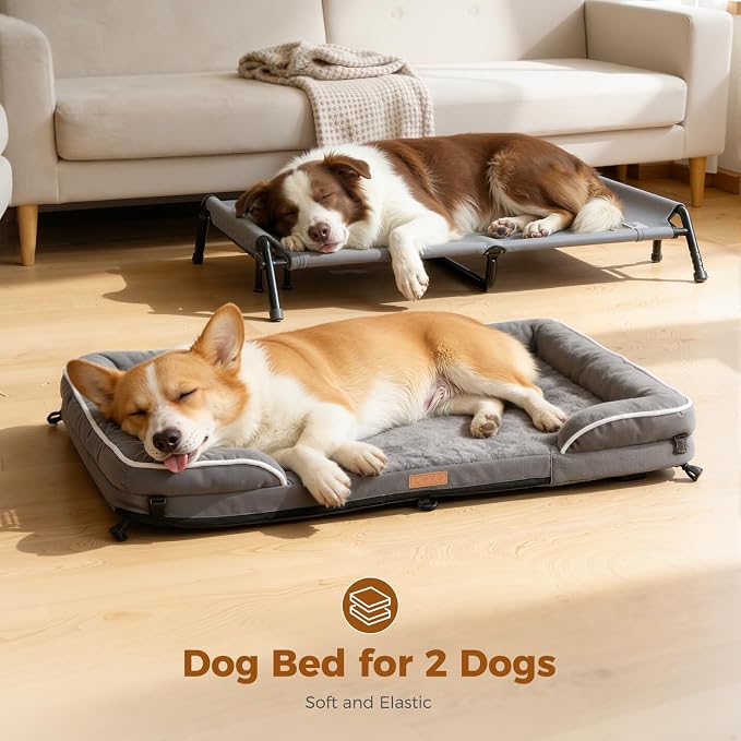 Lekereise Cooling Elevated Dog Bed for Large Dogs, Portable Indoor & Outdoor Raised Dog Bed with Breathable Mesh,Pet Hammock Cots with Removable Dog Beds