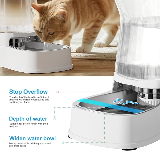 Distributeur d'eau automatique par gravité pour chiens, distributeur d'eau en acier inoxydable de 3,8 litres, distributeur d'eau 100 % sans BPA pour chiens de petite et moyenne taille, chats, chiots (blanc)
