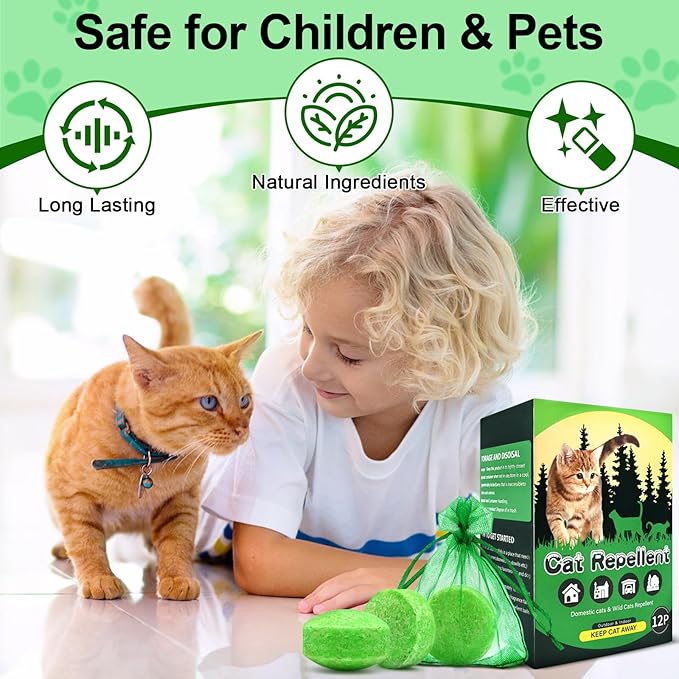 Cat Deterrent Outdoor,12 Pack Natural Peppermint Oil Cat Deterrent Balls Outdoor Indoor to Keep Cats Out of Yard Permanently Garden Lawn Prevent Scratch Chew