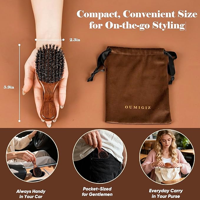 Boar Bristle Hair Brush Set, Large and Mini, Since 1965 British Craftsmanship Handmade Natural Wooden, Pure Soft Bristles, Gentle Detangling for Women Men Kids, Thin Fine Hair, Smooth & Shine
