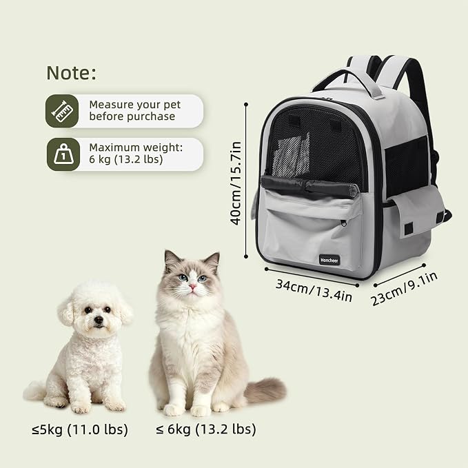Cat Carrier Dog Backpack Carrier with Anti-Collapse Bottom (Light Gray) | Dog Carrier Mesh Backpack Breathable Pet Travel Bag with Sun Shade, Locking Zippers, Ergonomic Support for Hiking, Vet, Car