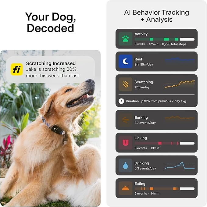 Fi New Series 3+ Smart Dog Tracker Collar [6 Month Membership Included] GPS Tracker for Dogs with Health & Behavior Monitoring, Escape Alerts, Waterproof, LED, Apple Watch Compatible (Blue, X-Large)