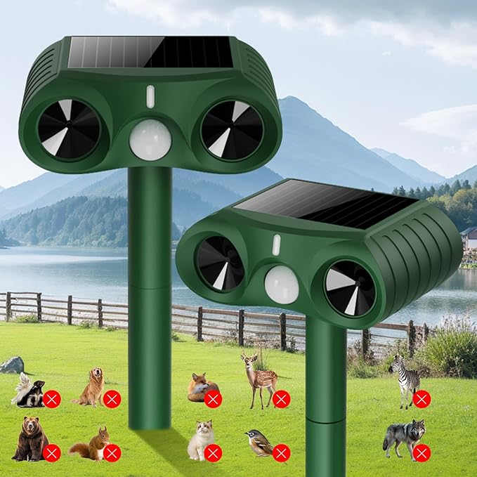 2026 Upgraded Ultrasonic Solar Animal Repellent Outdoor,USB-C Charging and Wall-Mounting Capability with Motion Activated,for Deer Cat Squirrel Raccoon Rabbit Dog Garden Yard