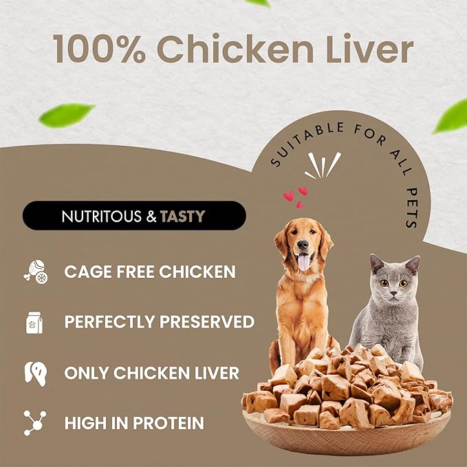 Chicken Liver Dog Treats | Freeze Dried Liver Treats for Dogs, 100% Human Grade, Single Ingredient | Grain-Free Kitten Treats, High Protein | No Additives or Preservatives | Tested in USA | 1.7 oz