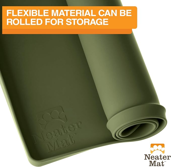 Neater Pet Brands Neater Mat Pet Mats for Food and Water, Cat & Dog Bowl Mat Waterproof Silicone, Feeding Tray, Dog Food Mats for Floors, Placemat w/Raised Edge for Under Bowls, 16” x 10”, Olive