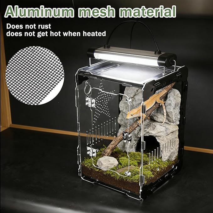 Acrylic Terrarium 14x10x10 Inch – Front Opening Reptile Enclosure with Magnetic Feeder – Escape-Proof Habitat for Arboreal Tarantulas, Scorpions & Geckos