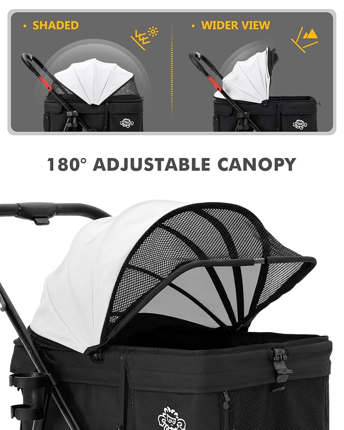 Dog Stroller for Medium Dogs, 4 Wheels Pet Stroller for 2 Small Dogs or 1 Medium Dogs, Cat Stroller Up to 80 lbs, Dual Entry Design, Foldable Design, Sun Shades, Breathable Mesh, Black
