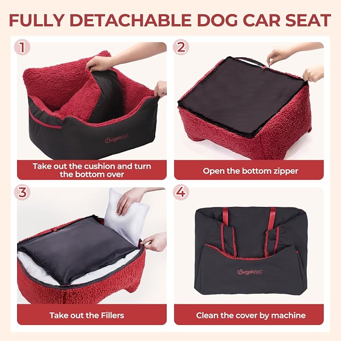 Dog Car Seat for Small Dogs & Cats Under 25 lbs, Black red