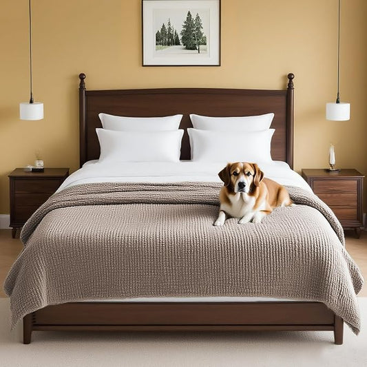 H.VERSAILTEX Plush Chenille Couch Cover for Dogs Pets Blanket for Bed Anti-Slip Soft and Durable Furniture Protector for Small Medium Large Cats Washable (52" x 82", Cuban Sand)