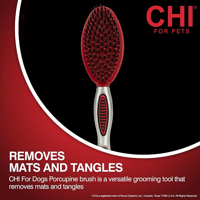 CHI for Dogs Porcupine Pin and Bristle Dog Grooming Brush Detangling and Smoothing Brush for Short Medium and Long Dog Coats Helps Remove Loose Hair and Light Tangles Ergonomic Soft Grip | Detangling and smoothing formula, removes loose hair and light ...