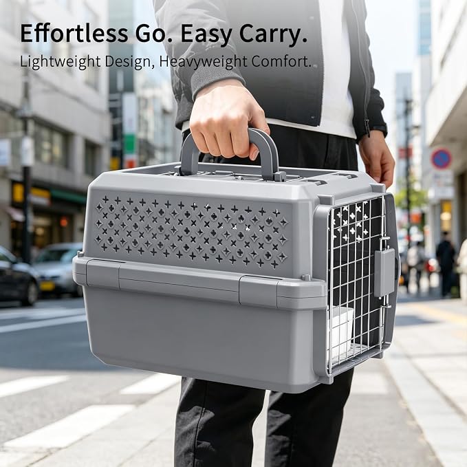 RIZZARI Portable Cat Carrier for Small Cats & Dogs:Secure Hard-Sided Pet Carrier with Ventilation - Metal Door & Carry Handle for Travel - Vet Visits & Daily Use