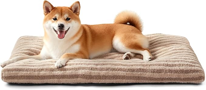 FURTIME Washable Dog Bed Medium Size Dogs, Deluxe Dog Crate Beds | Comfy Fluffy Kennel Pad Anti-Slip Pet Sleeping Mat, Machine Washable Dogs Pillow, 29"x21"x3", Brown