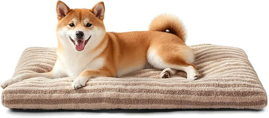 FURTIME Washable Dog Bed Medium Size Dogs, Deluxe Dog Crate Beds | Comfy Fluffy Kennel Pad Anti-Slip Pet Sleeping Mat, Machine Washable Dogs Pillow, 29"x21"x3", Brown