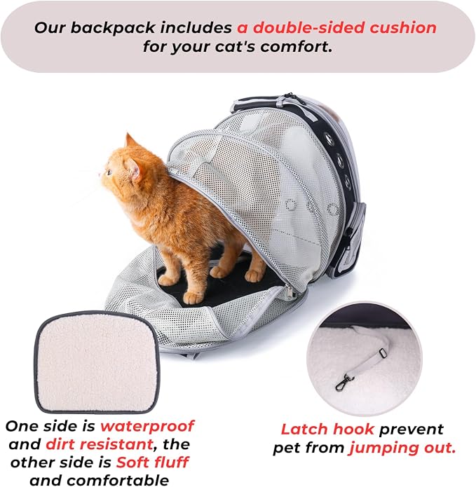 Cat Carrier Backpack, Expandable Bubble Pet Carrier for Cats and Small Dogs, Airline Approved Travel Backpack for Hiking, Walking & Outdoor Adventures - Supports up to 14 lbs