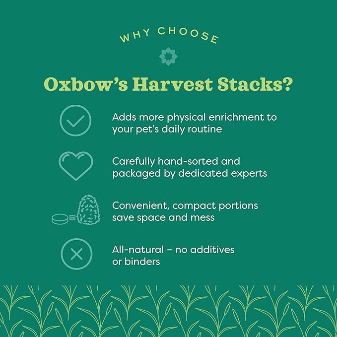 Oxbow Harvest Stacks, Western Timothy Hay with Chamomile, Guinea Pig Hay, Small Pet Bunny Supplies, Western Timothy for Rabbits, Guinea Pigs, Chinchillas, Hamsters & Gerbils, 35 oz.