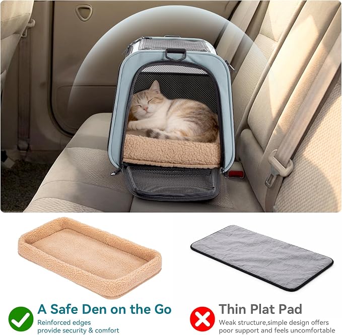 PETSFIT Large Cat Carrier with Patented Safety Buckles,Big Cats Up to 20 lb | Secure Carrier for Safe Driving, Lockable Zippers, Safety Tether, Travel Pet Carrier for Trips & Vet Visits, 19 x 12 x 12